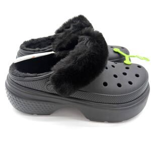 CROCS STOMP LINED CLOG LUG SOLE FAUX FUR SOFT ELEVATED BLACK COMFORT M12 W14